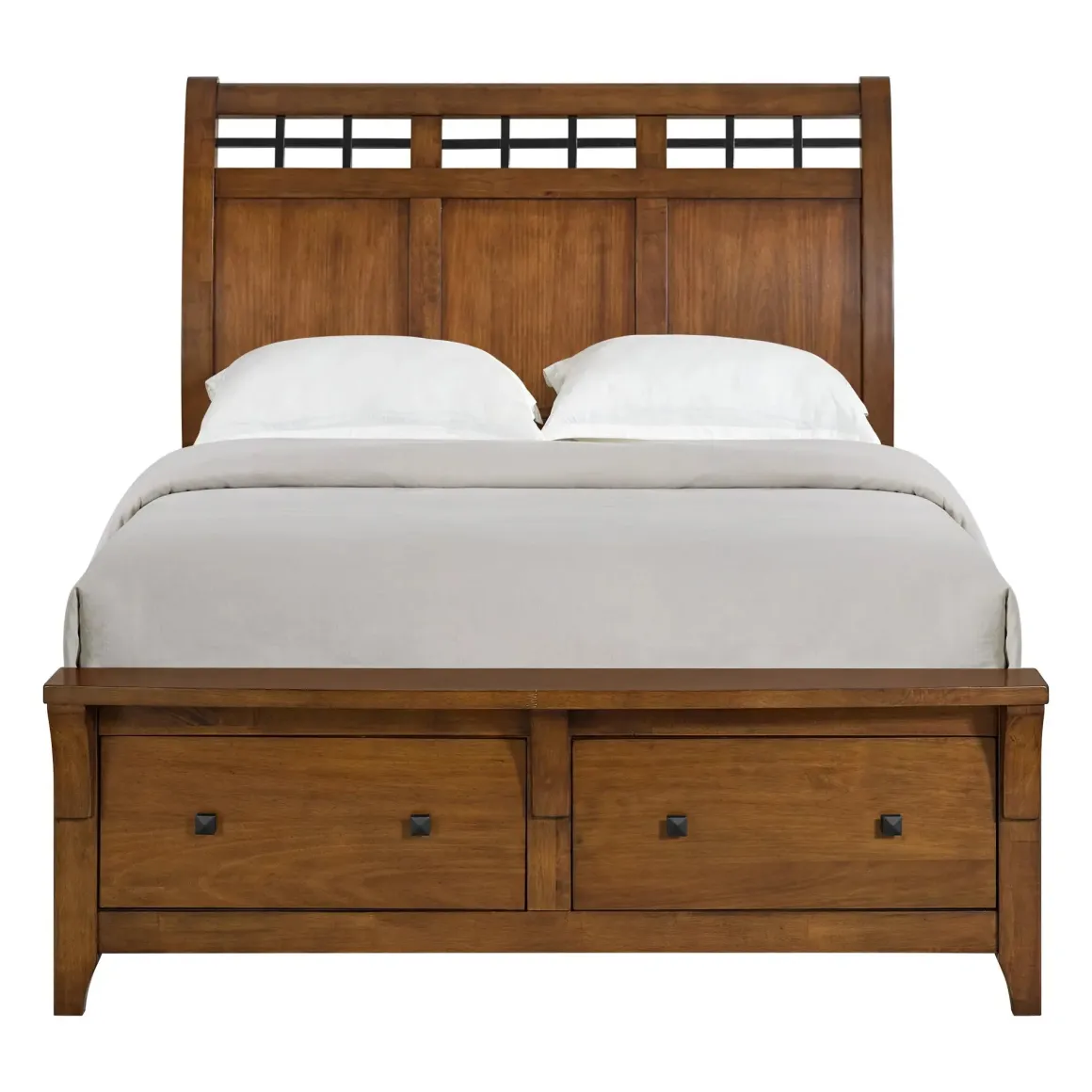 Gage Sleigh Bed W/ Storage, Dresser, Mirror & Nightstand In Chestnut, Queen