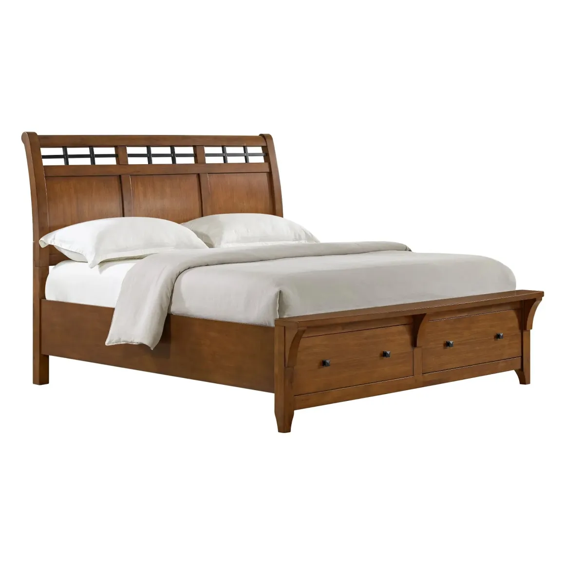 Gage Sleigh Bed W/ Storage, Dresser, Mirror & Nightstand In Chestnut, Queen