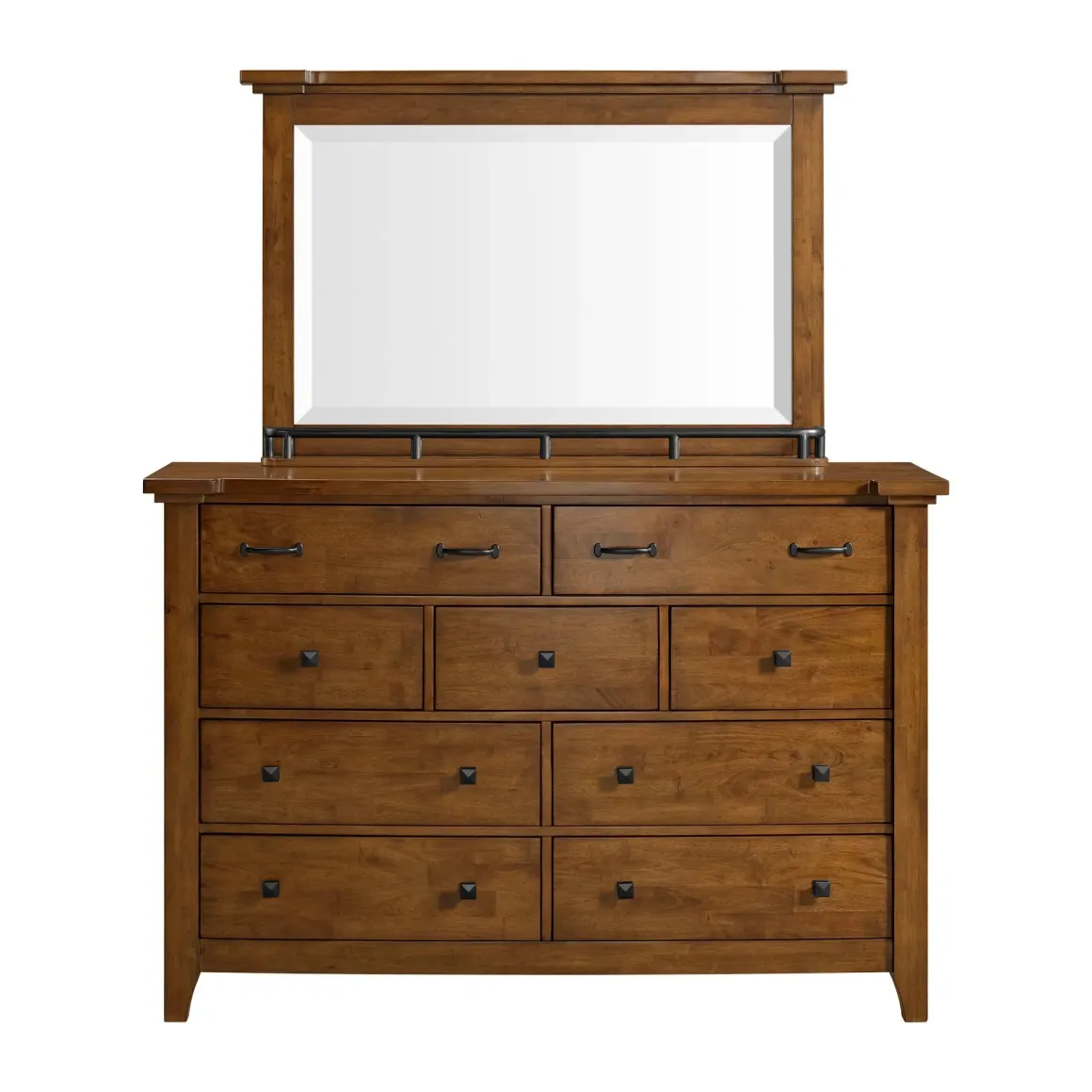 Gage Sleigh Bed W/ Storage, Dresser, Mirror & Nightstand In Chestnut, Queen