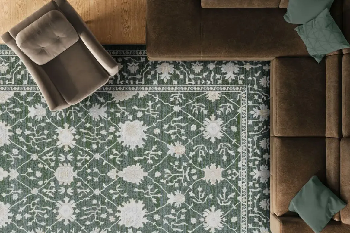 Gatsby Monroe Rug In Green/Cream, 5’ X 7’
