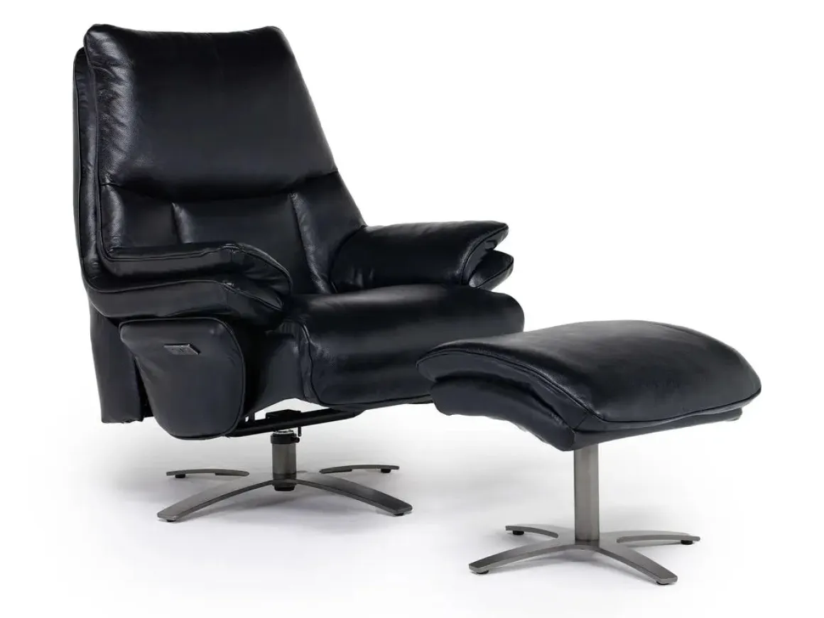 Geneva Chair & Ottoman In Wales Basalt