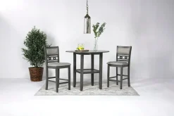 Gia Counter Height Extendable Round Dining Table & 2 Stools In Gray