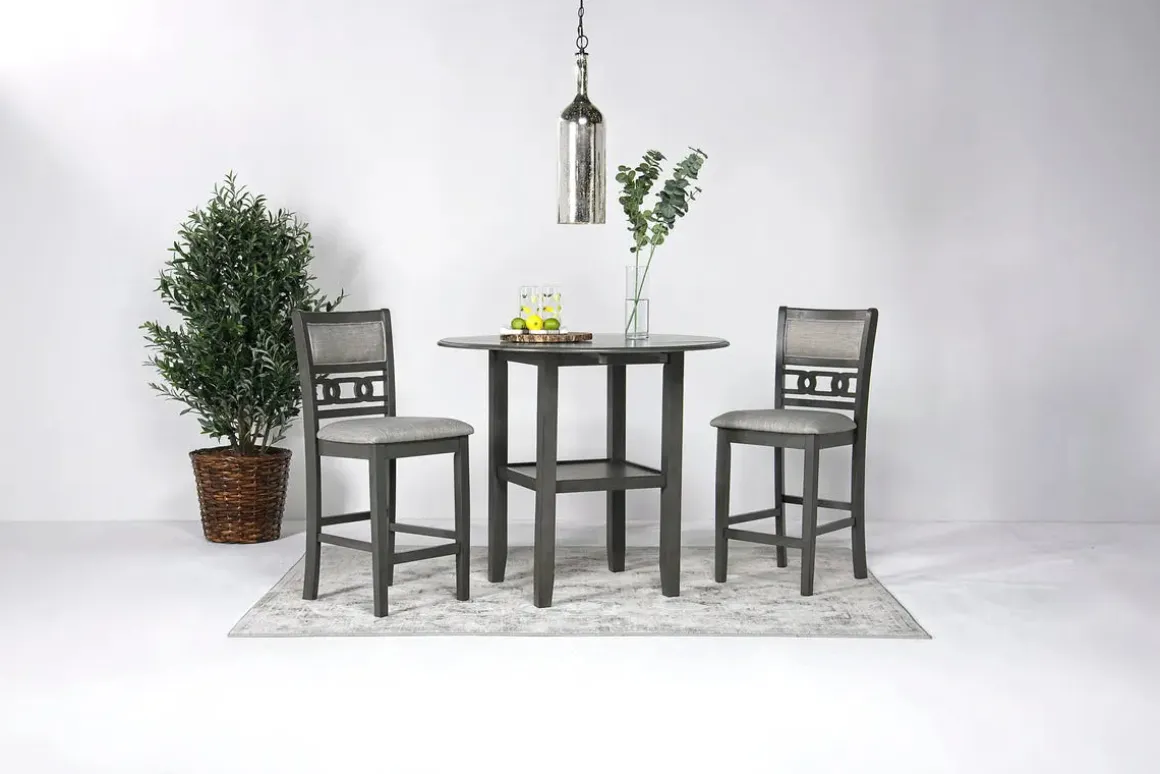 Gia Counter Height Extendable Round Dining Table & 2 Stools In Gray