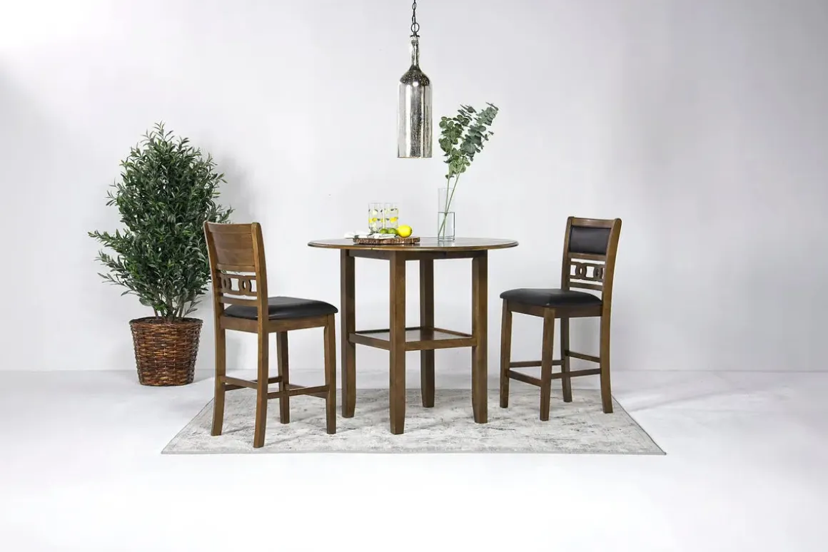 Gia Counter Height Extendable Round Dining Table & 2 Stools In Gray
