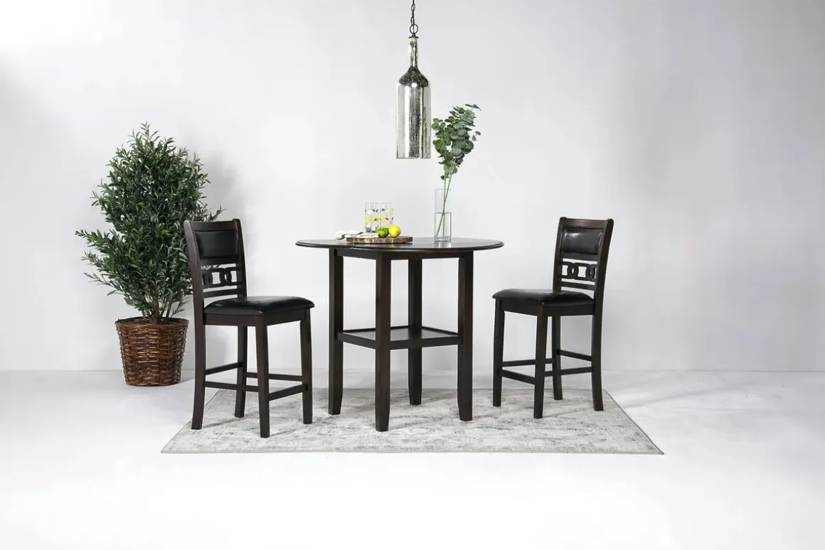 Gia Counter Height Extendable Round Dining Table & 2 Stools In Gray