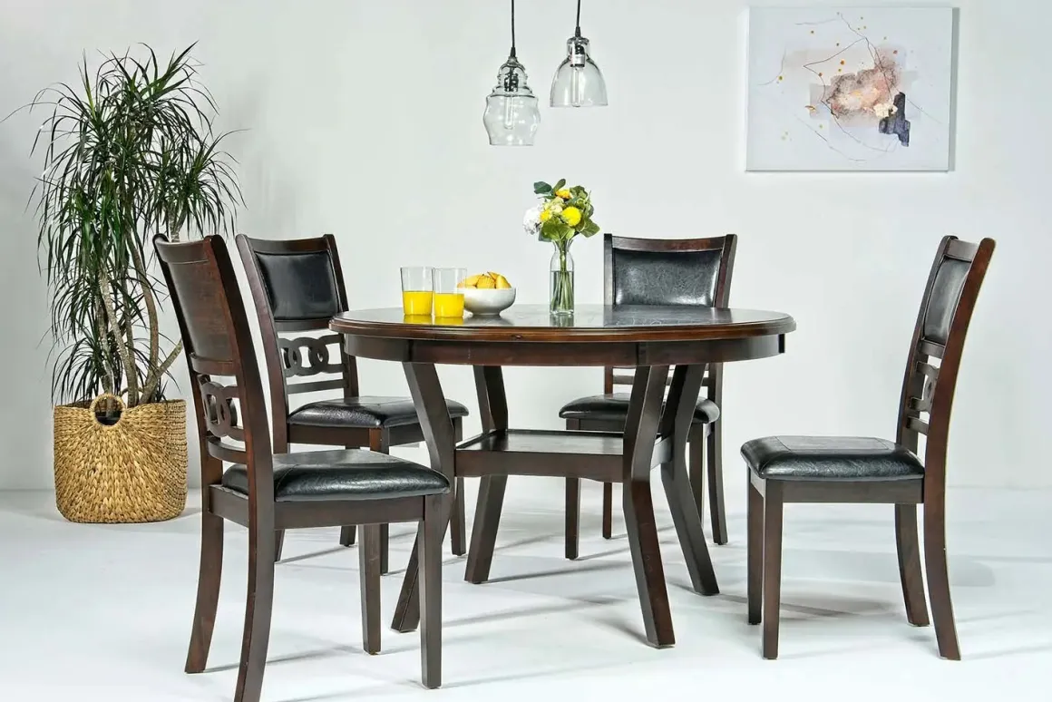 Gia Round Dining Table & 4 Chairs In Dark Brown