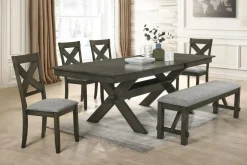 Gulliver Dining Table, 4 Chairs & Bench In Rustic Brown
