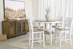 Harlin Round Counter Height Dining Table & 4 Stools In White/Brown