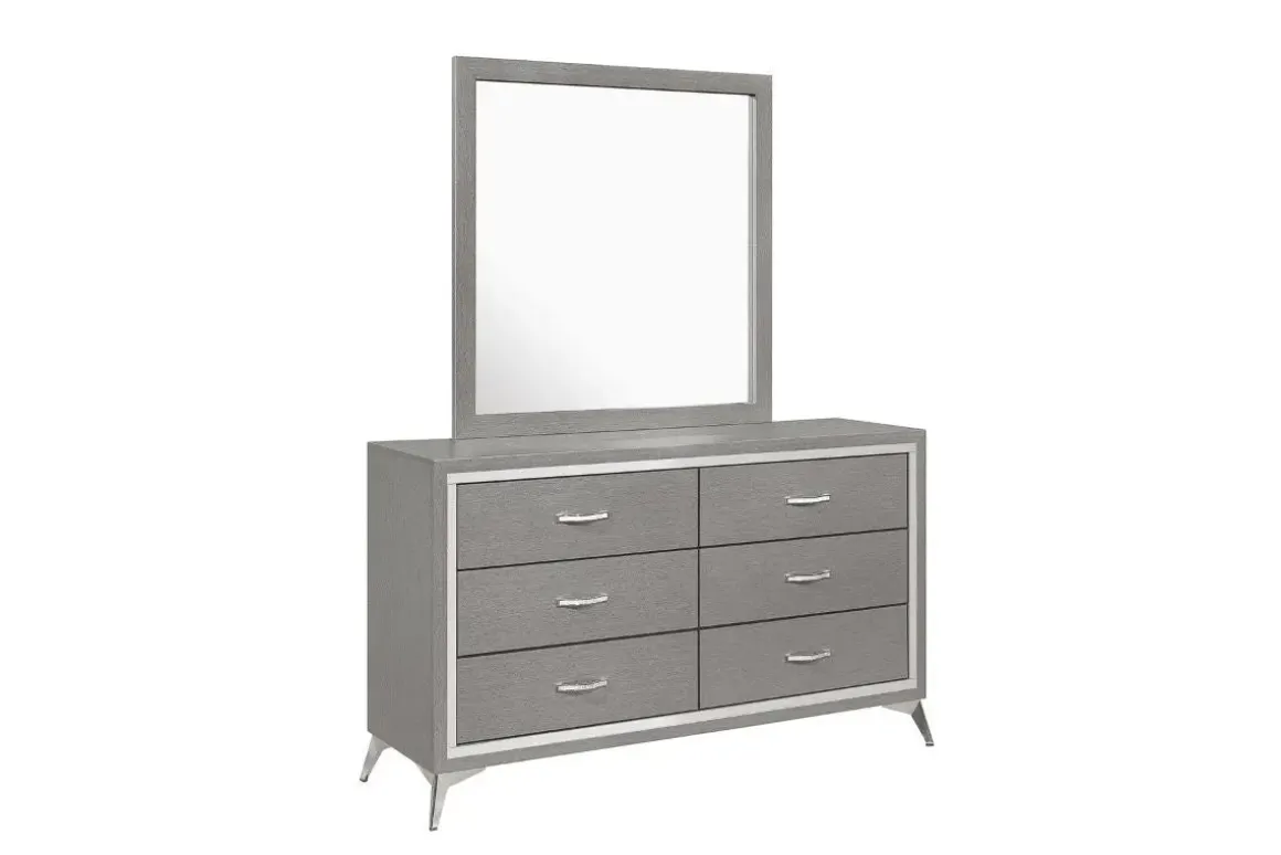 Huxley Panel Bed, Dresser, Mirror & Nightstand In Gray, Full