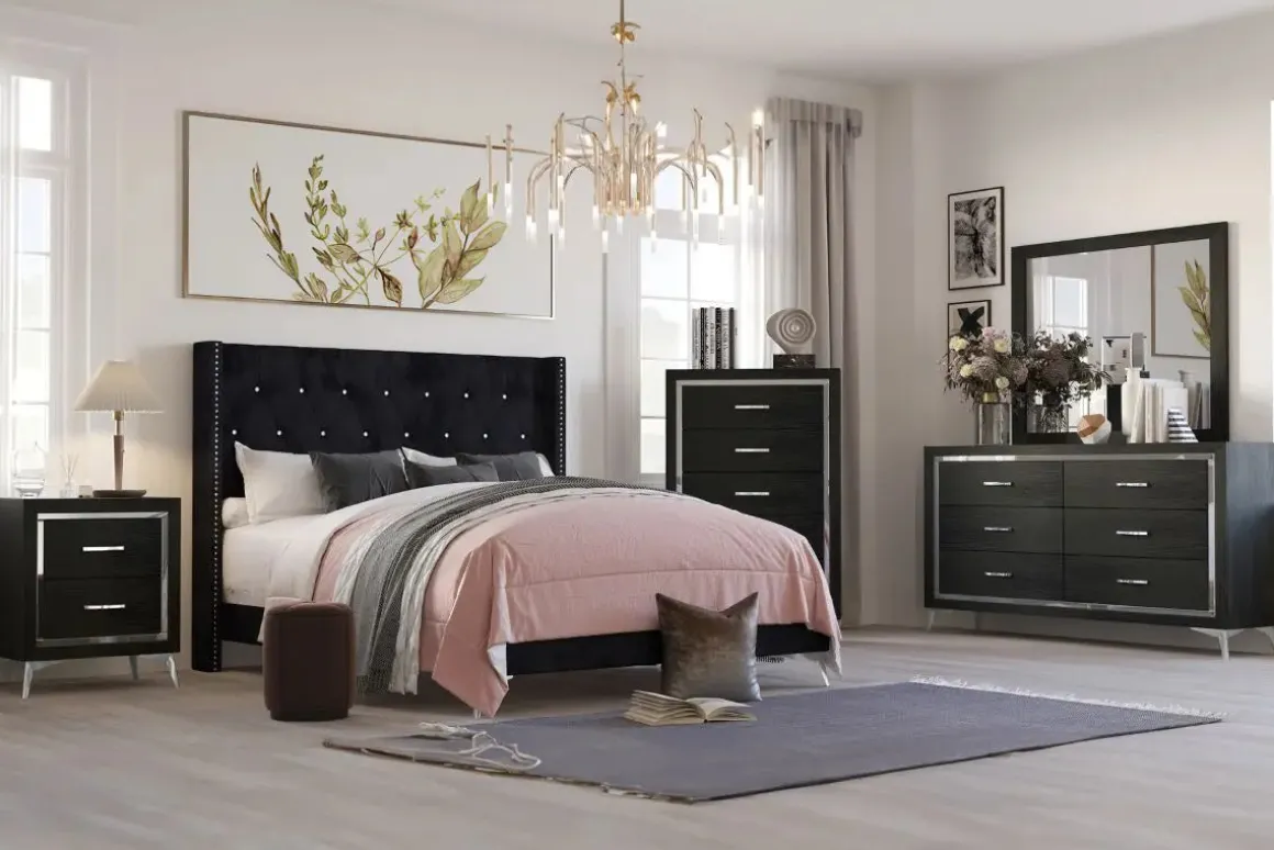 Huxley Panel Bed, Dresser, Mirror & Nightstand In Gray, Full