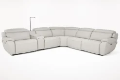 Imperial 6 Piece 2 Power Sectional W/ 2 Power Armless Recliner In Blanca Light Gray Leather