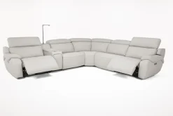 Imperial 6 Piece 2 Power Sectional In Blanca Light Gray Leather