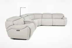 Imperial 6 Piece 2 Power Sectional In Blanca Light Gray Leather