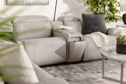 Imperial 6 Piece 2 Power Sectional In Blanca Light Gray Leather