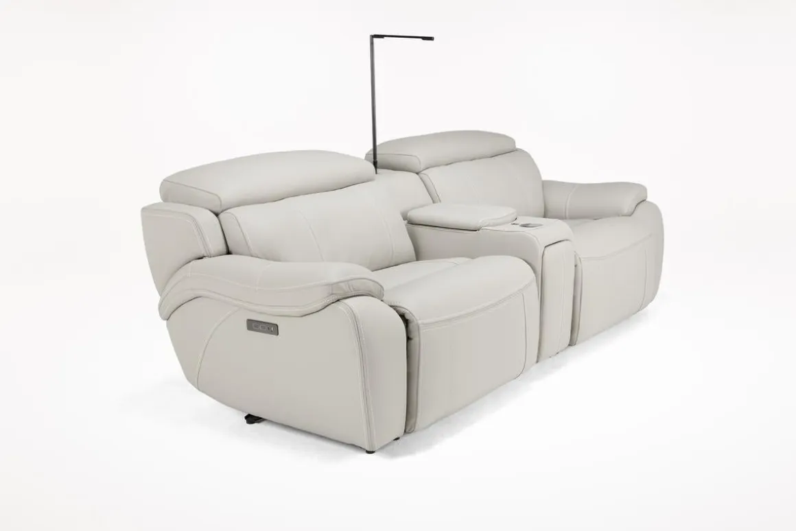 Imperial 2 Power Console Loveseat In Blanca Light Gray Leather