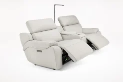 Imperial 2 Power Console Loveseat In Blanca Light Gray Leather