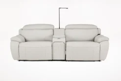Imperial 2 Power Console Loveseat In Blanca Light Gray Leather