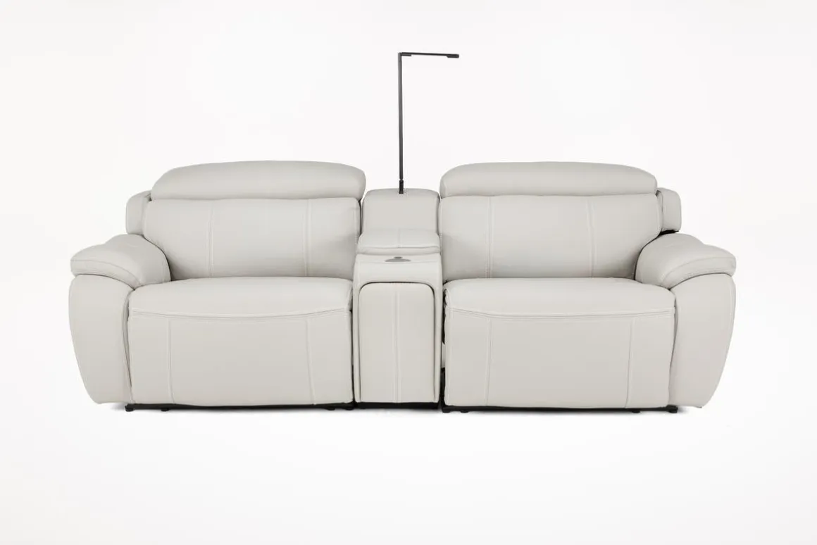 Imperial 2 Power Console Loveseat In Blanca Light Gray Leather
