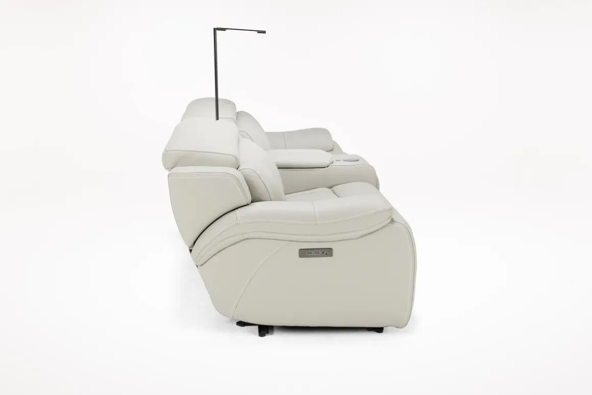 Imperial 2 Power Console Loveseat In Blanca Light Gray Leather
