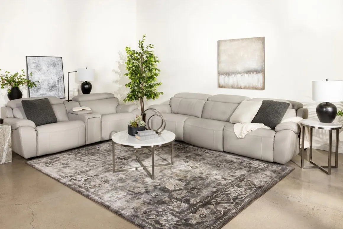Imperial 2 Power Console Loveseat In Blanca Light Gray Leather