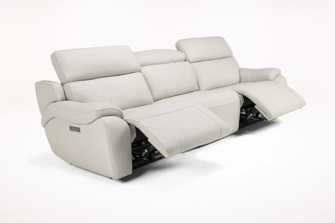 Imperial 2 Power Sofa In Blanca Light Gray Leather