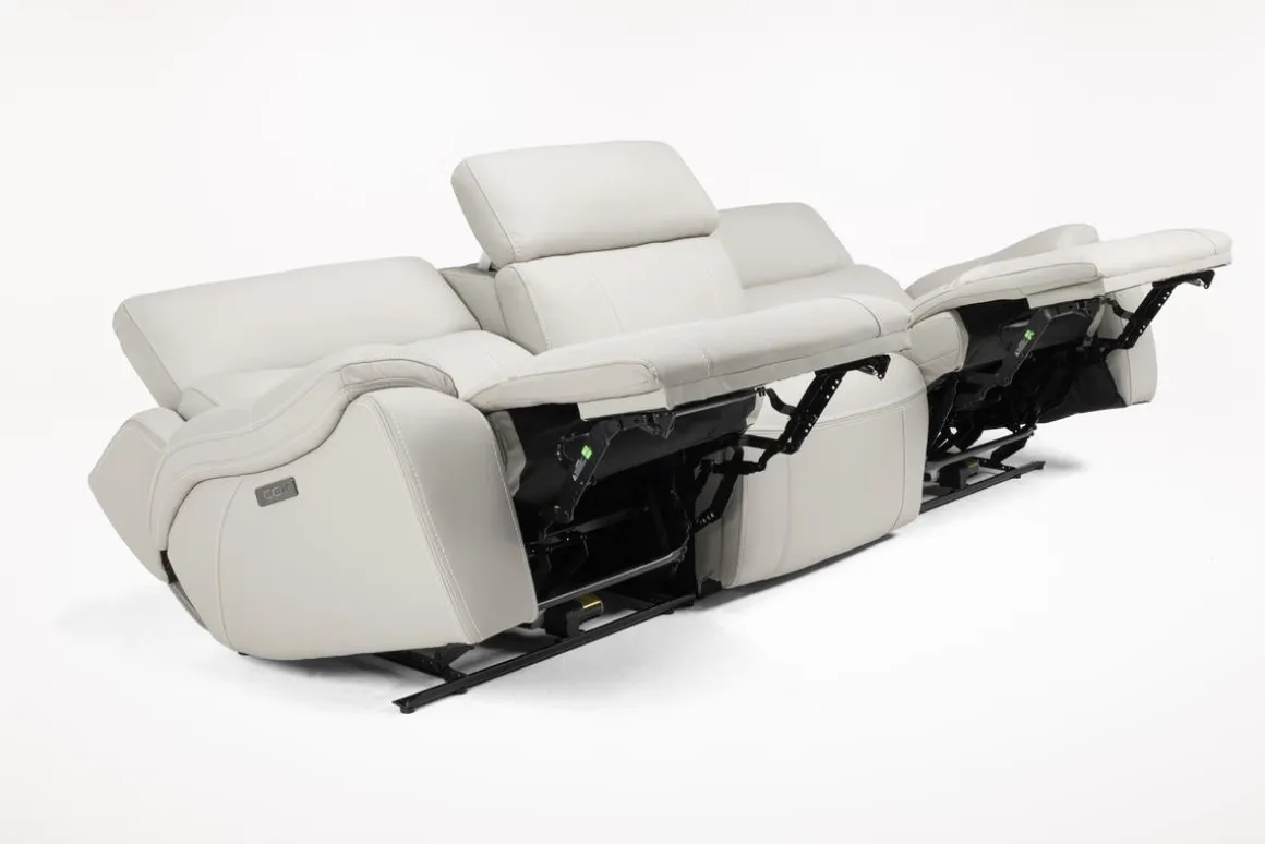 Imperial 2 Power Sofa In Blanca Light Gray Leather