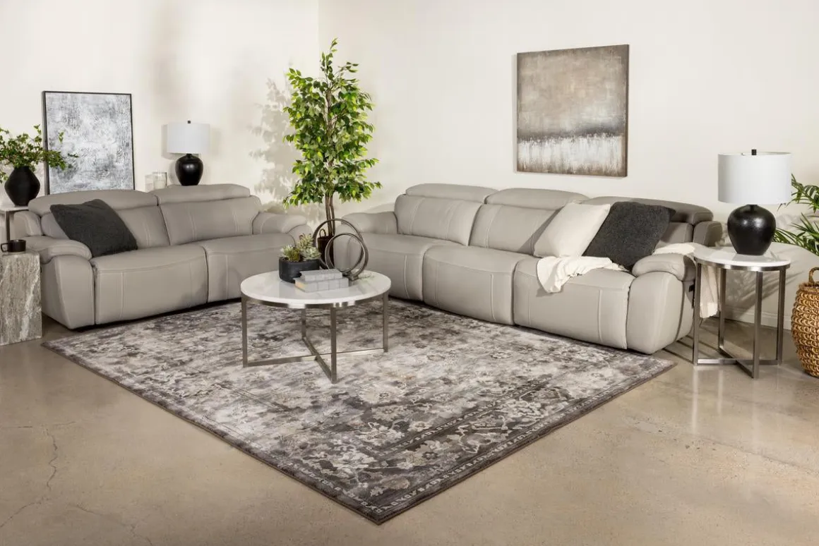 Imperial 2 Power Sofa In Blanca Light Gray Leather
