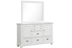 Jamestown Panel Bed, Dresser, Mirror & Nightstand In White, Queen