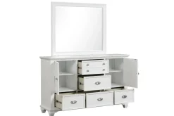 Jamestown Panel Bed, Dresser, Mirror & Nightstand In White, Queen