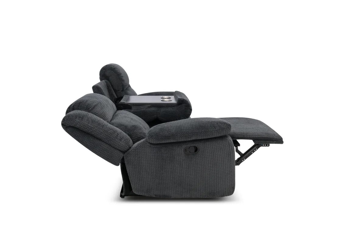 Jayne Reclining Sofa W/ Drop Down Table In Charcoal