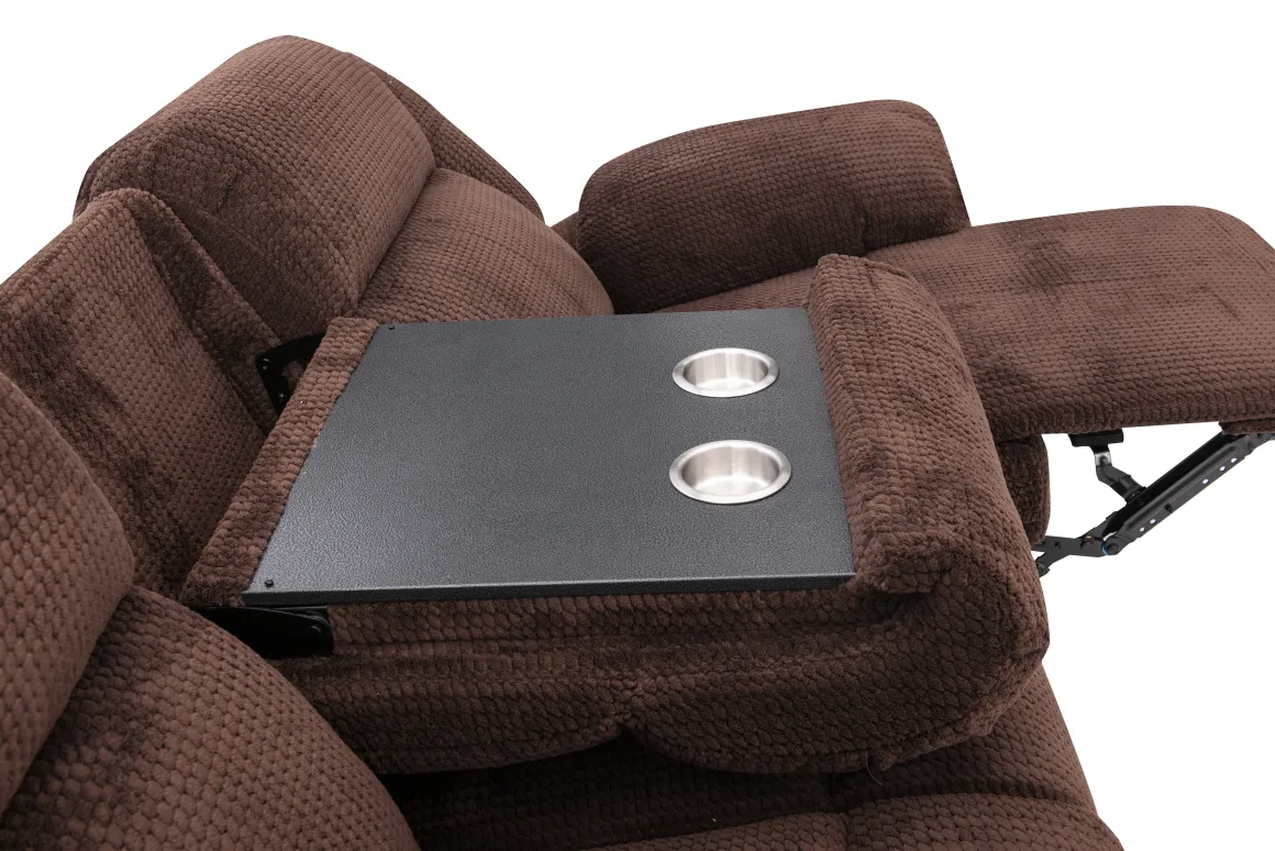 Jayne Reclining Sofa W/ Drop Down Table In Charcoal