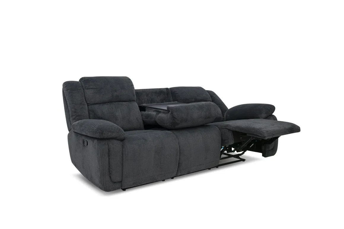 Jayne Reclining Sofa W/ Drop Down Table In Charcoal