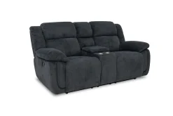 Jayne Reclining Sofa W/ Drop Down Table & Console Loveseat In Charcoal