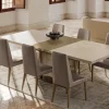 Jo 83" Dining Table & 6 Chairs In Gold/Travertino Eco Stone