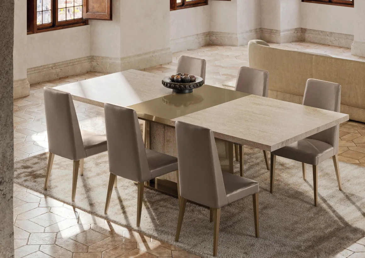 Jo 83" Dining Table In Gold/Travertino Eco Stone