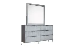 Kailani Upholstered Panel Bed, Dresser, Mirror & Nightstand In Black, Queen