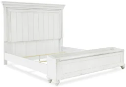 Kanwyn Panel Bed W/ Storage, Dresser, Mirror & Nightstand In White Wash, Queen