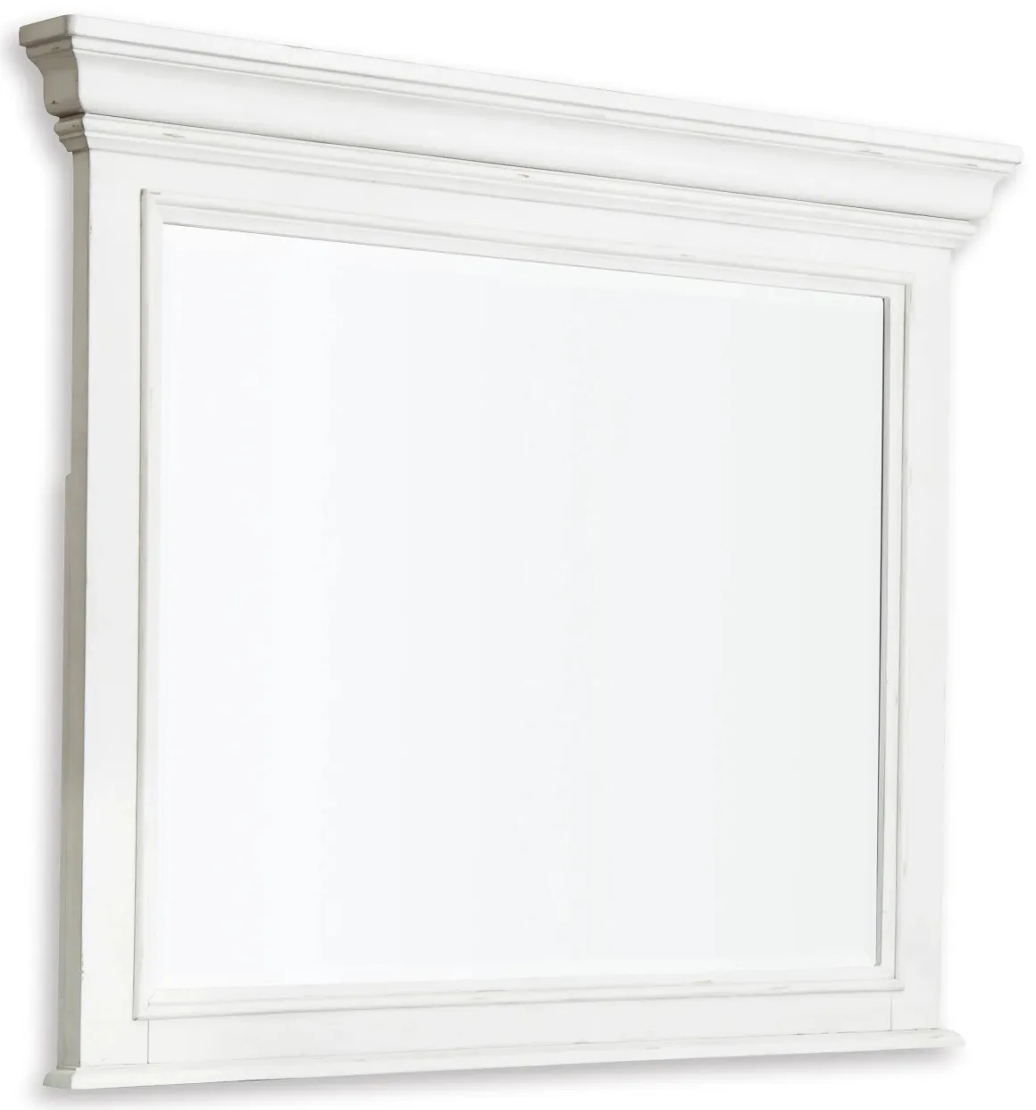 Kanwyn Upholstered Panel Bed, Dresser, Mirror & Nightstand In White Wash, Queen