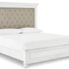 Kanwyn Upholstered Panel Bed In White Wash, Queen