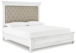 Kanwyn Upholstered Panel Bed In White Wash, Queen