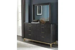 Kentfield Platform Bed, Dresser, Mirror & Nightstand In Black Drifted Oak, Full