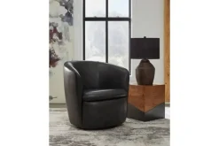 Kierreys Swivel Chair In Charcoal Leather