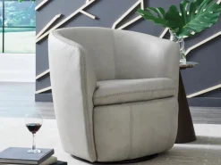 Kierreys Swivel Chair In Charcoal Leather