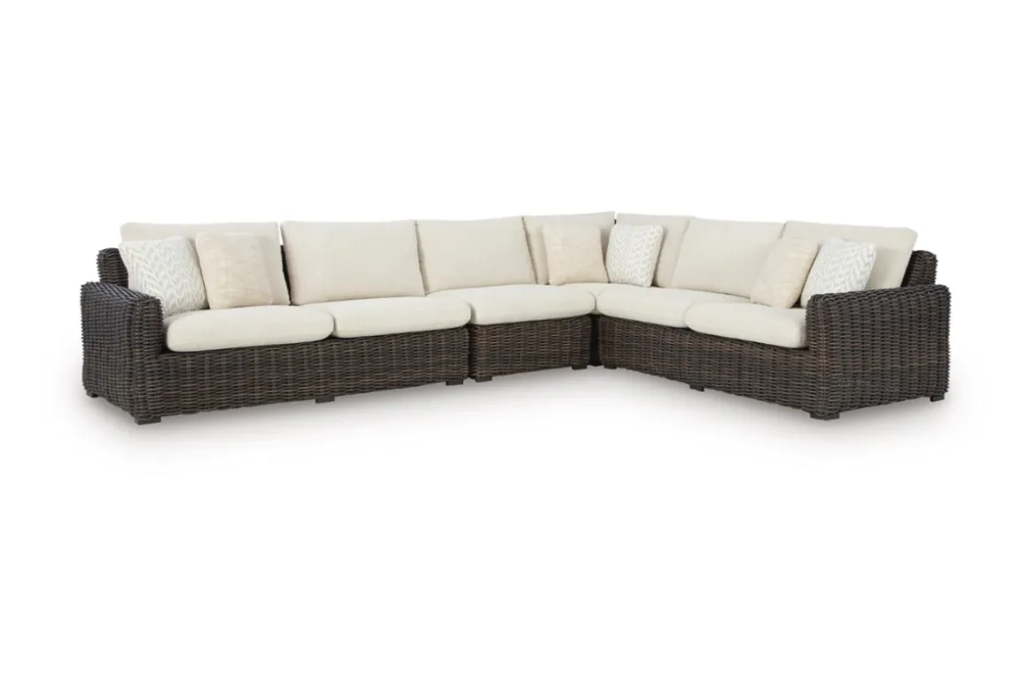 Kimora Outdoor 4 Piece Sectional In Beige/Dark Brown