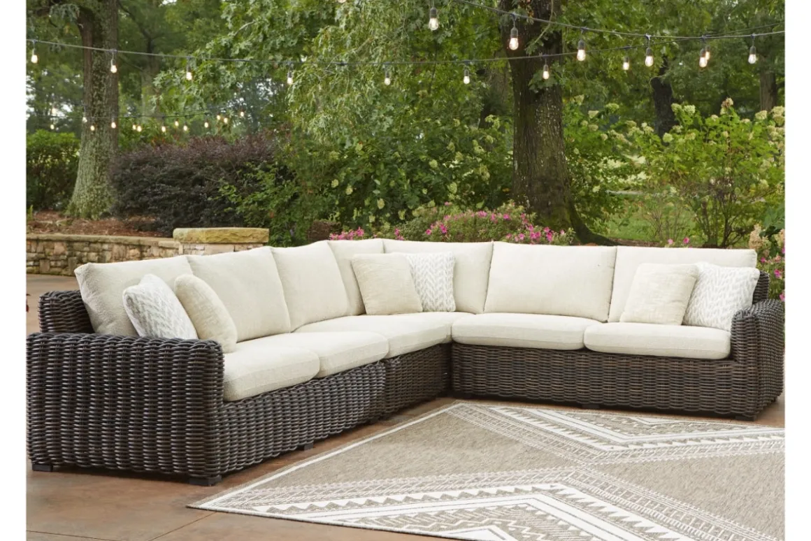 Kimora Outdoor 4 Piece Sectional In Beige/Dark Brown
