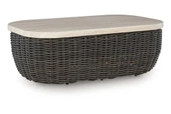 Kimora Outdoor Coffee Table In Beige/Dark Brown
