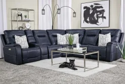 Kingston 6 Piece 3 Power Sectional W/ 3 Power Armless Recliner In Canyon Ocean