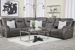 Kingston 6 Piece 3 Power Sectional W/ 3 Power Armless Recliner In Canyon Ocean