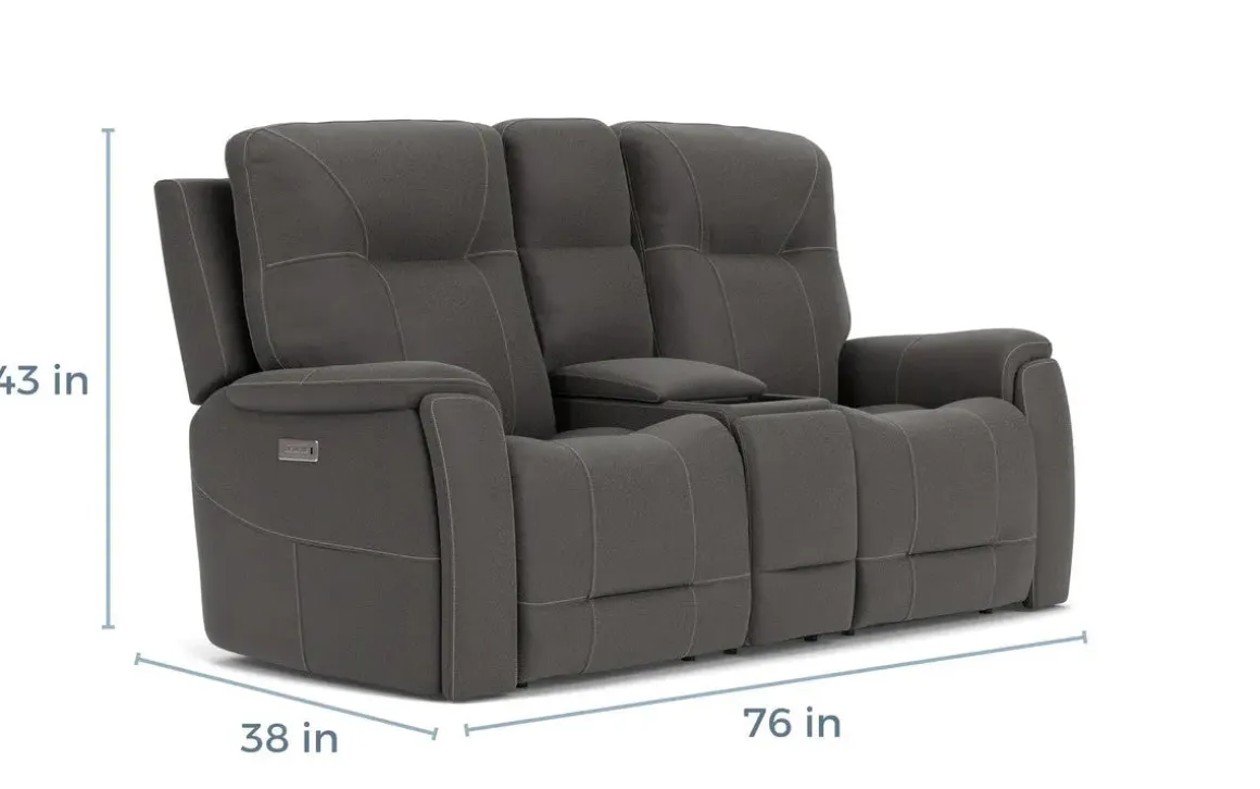 Kingston 3 Power Console Loveseat In Ocean Blue