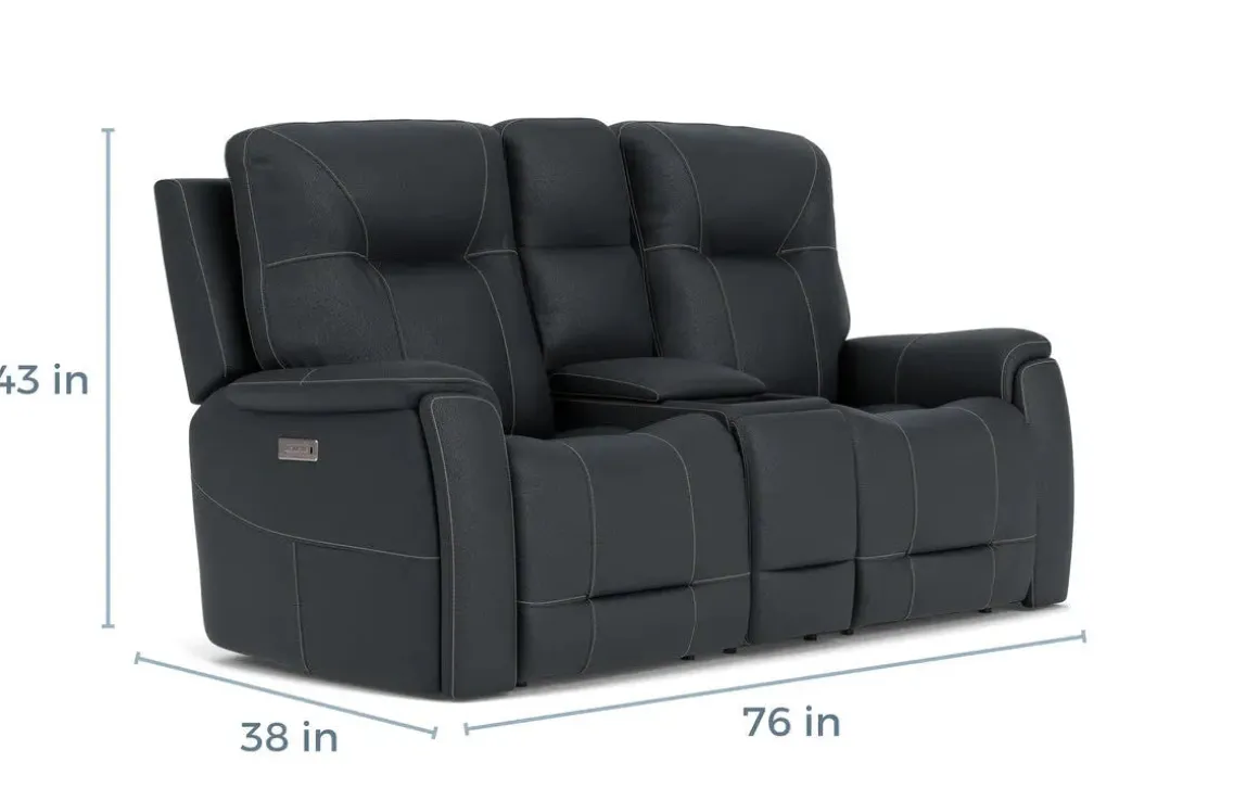 Kingston 3 Power Console Loveseat In Ocean Blue